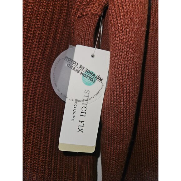 RD Style Rust V-Neck Knit Curved Flattering Hemline Sweater Women Size Large - Picture 7 of 8